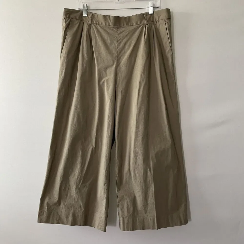 J.Crew Womens Wide Leg Cropped Pants Tan Pleated Elastic Back Size 16T